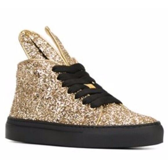 Minna Parikka Shoes - Minna Parikka Bunny Ears Sneaker •Women 40 /US 9• Gold Glitter Black Hi Top